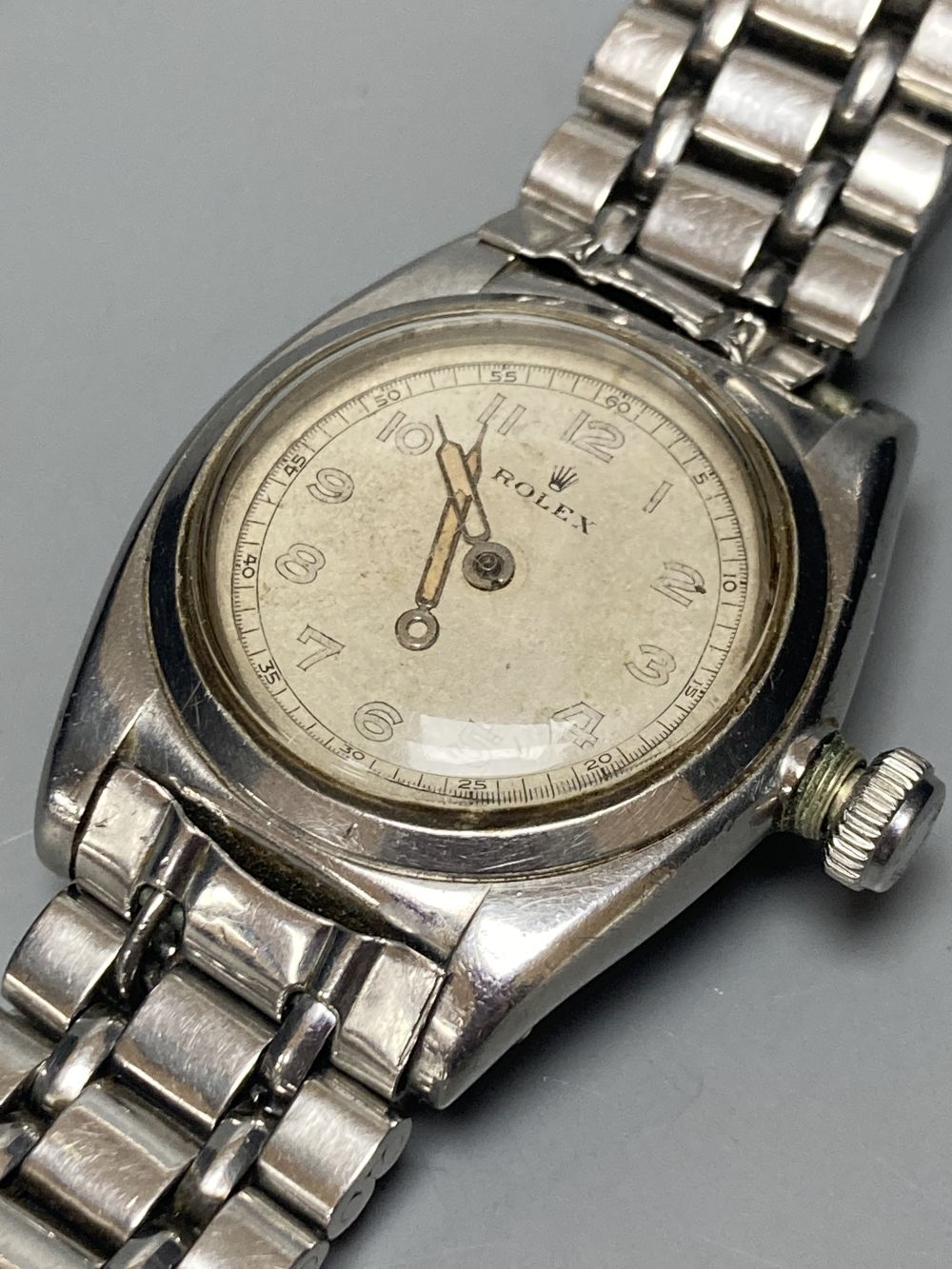 A gentlemans 1930s/1940s? stainless steel mid size Rolex manual wind wrist watch, with signed Ultra Prima movement,